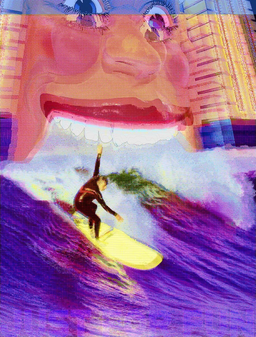 David Smouha, Mike Surfing 2025, giclee print on 100% Hansen cotton rag paper, edition artists proof 1/1, 140 x 115cm framed