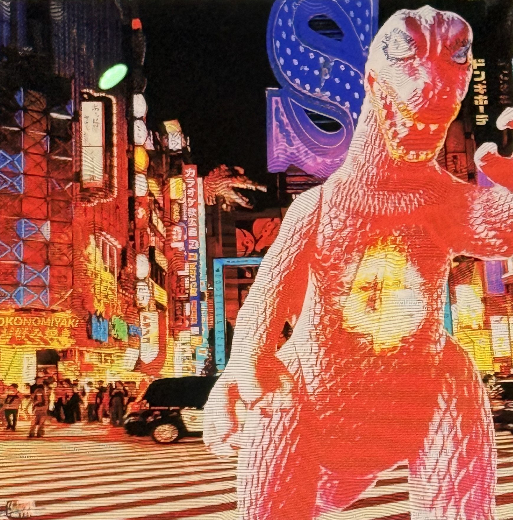 David Smouha, 4zilla in Shinjuku 2025, giclee print to hahnemuhle paper, edition 1/10, 68 x 68cm framed