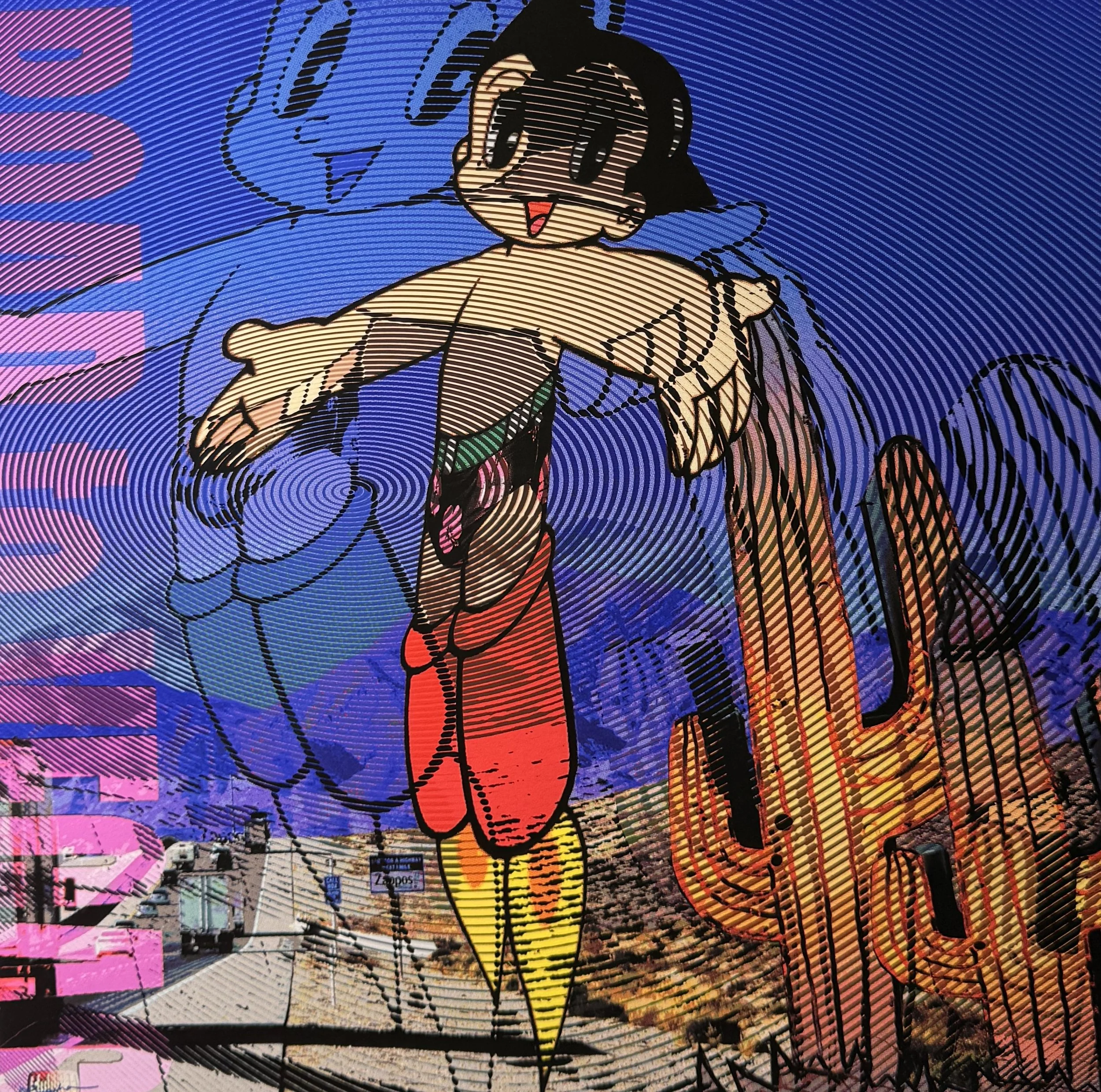 David Smouha, Astro Boy in Buddy Smugglers 2025, giclee print on hahnemuhle paper, edition 1/1, 48 x 48cm framed