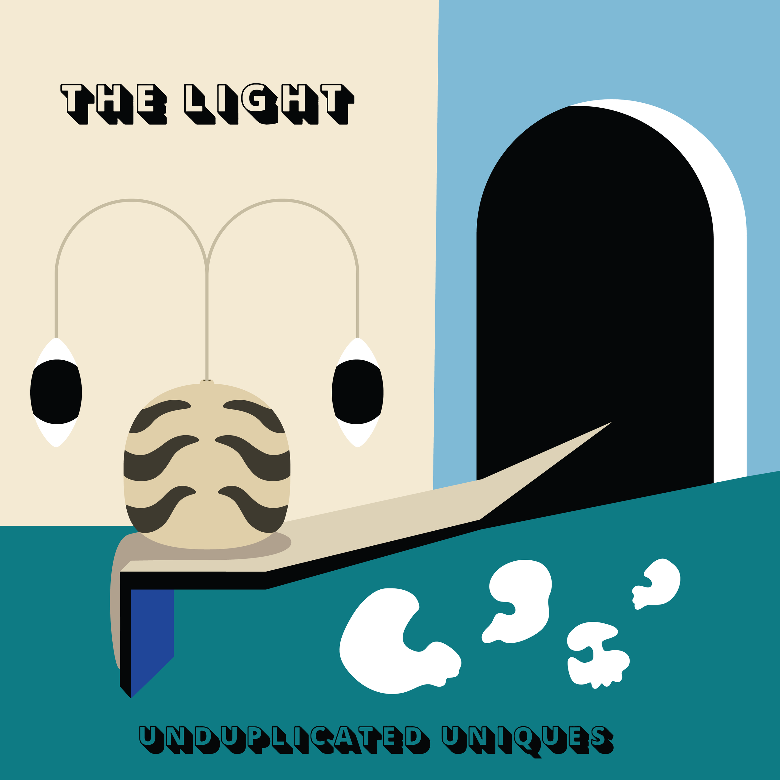 Stylized book cover with text 'The Light' at the top, an illustration of a tiger's face upside down in the center, and text 'Unduplicated Unique' at the bottom, set against a blue and beige background.