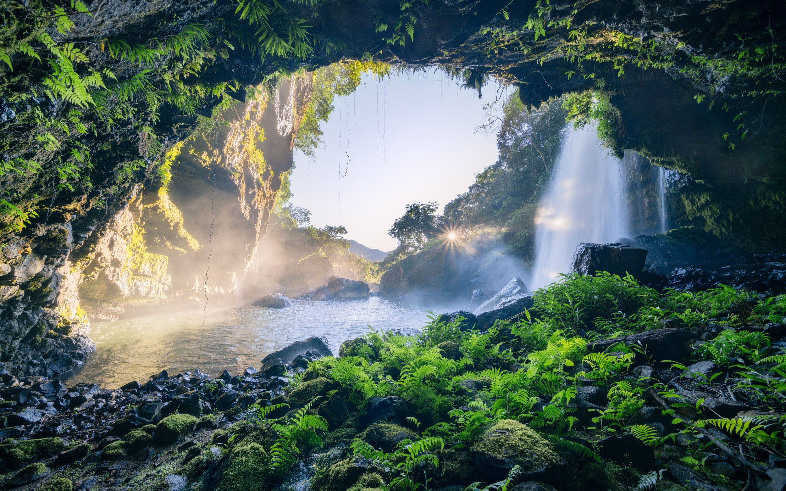 waterfall and cave