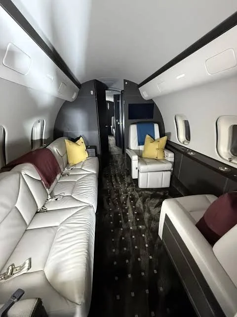 Luxury private jet interior detailing and aircraft cabin cleaning service for leather seats, carpet and interior surfaces in Oregon.