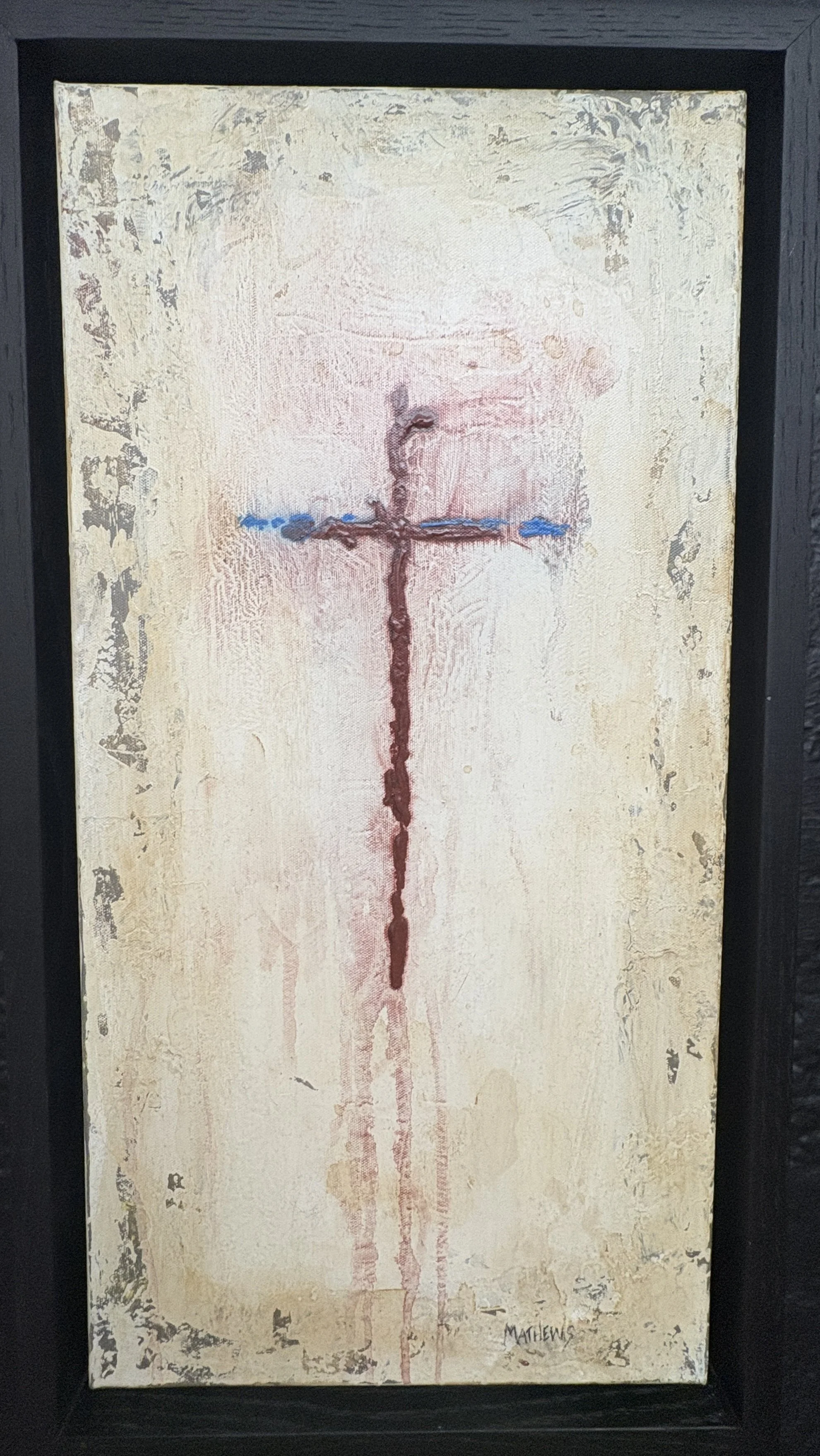 Red/blue painted cross small /framed noLghts  (#19)