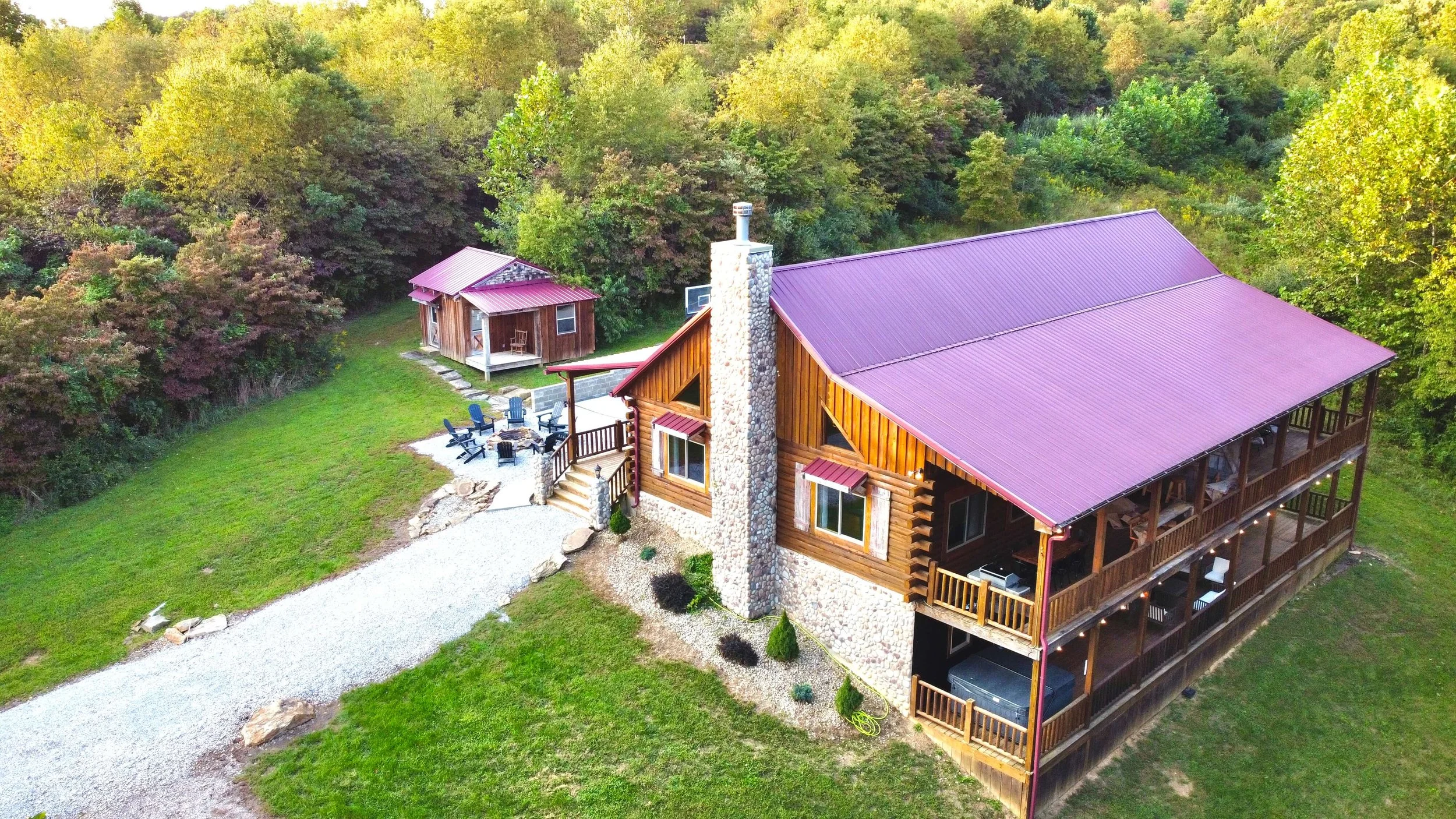 Aerial view of Majestic Lodge in Hocking Hills, Ohio