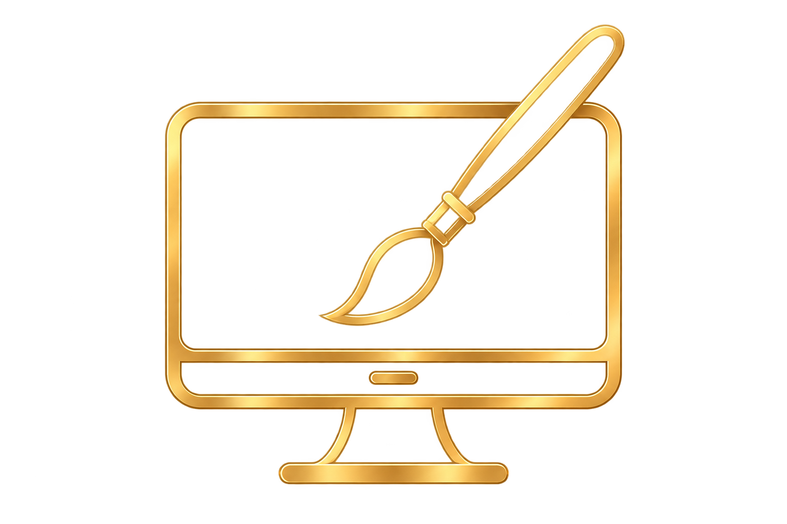 A digital icon of a computer monitor with a paintbrush, symbolizing digital art or graphic design.