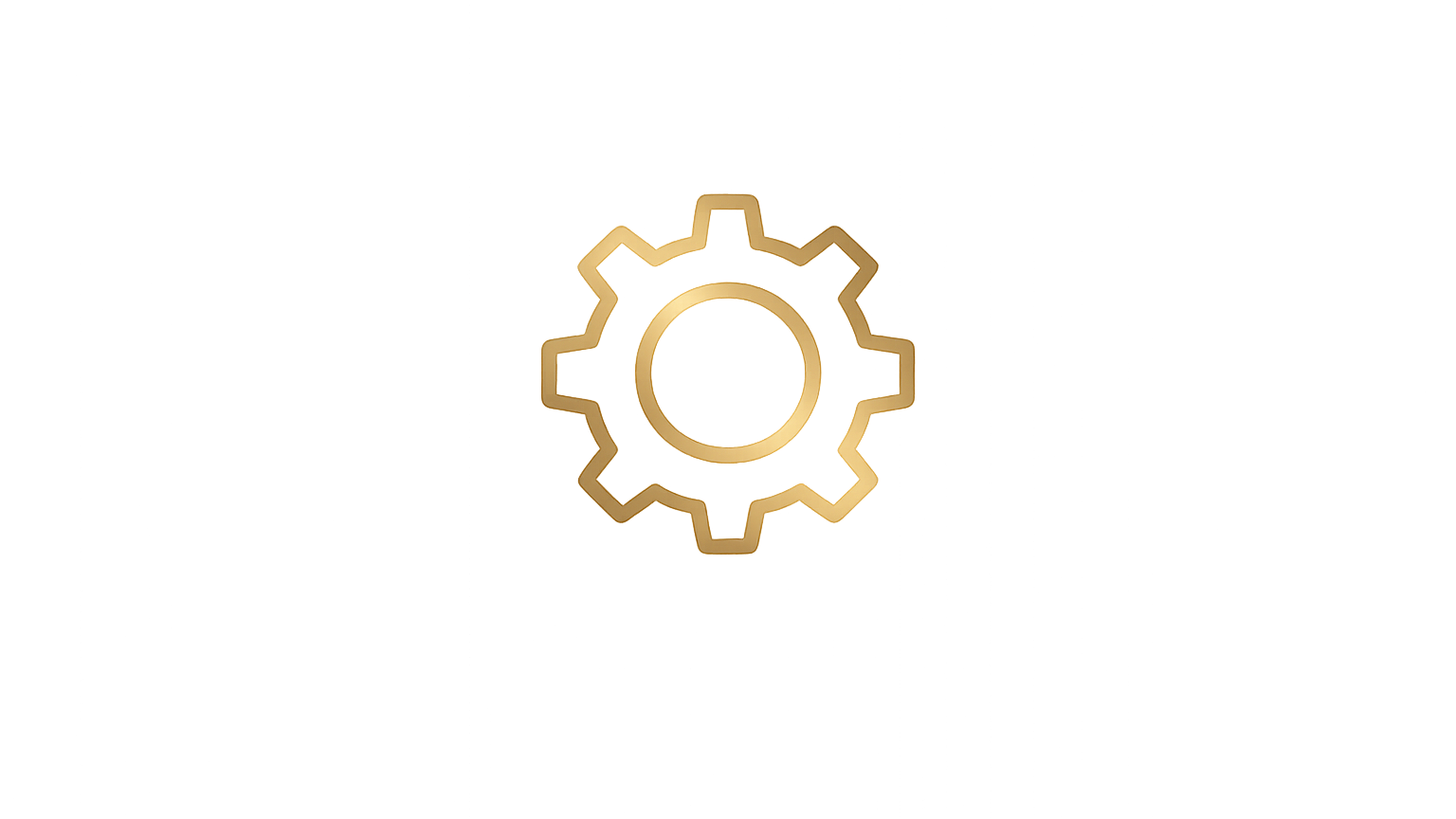 A glowing yellow gear or cog wheel icon on a dark background.