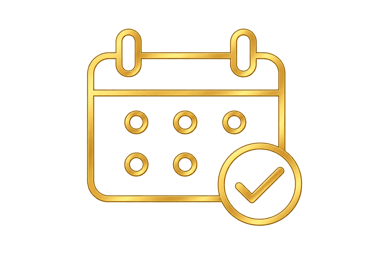 A stylized gold calendar icon with a check mark in a circle overlapping the bottom right corner of the calendar.