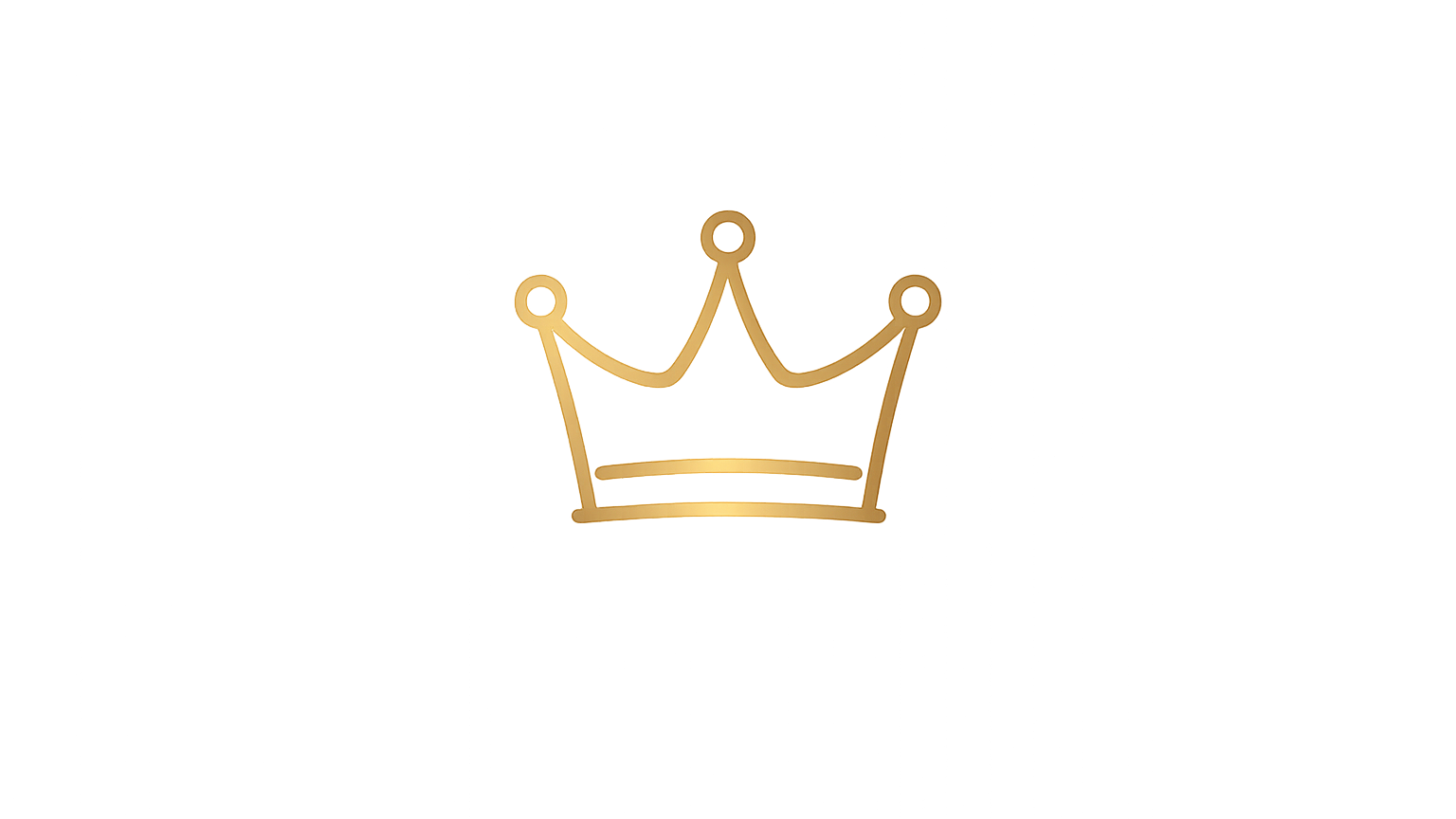 Gold crown icon with three points, each topped with a small circle, on a black background.