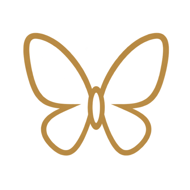 Golden outline of a butterfly with black fill inside the wings.