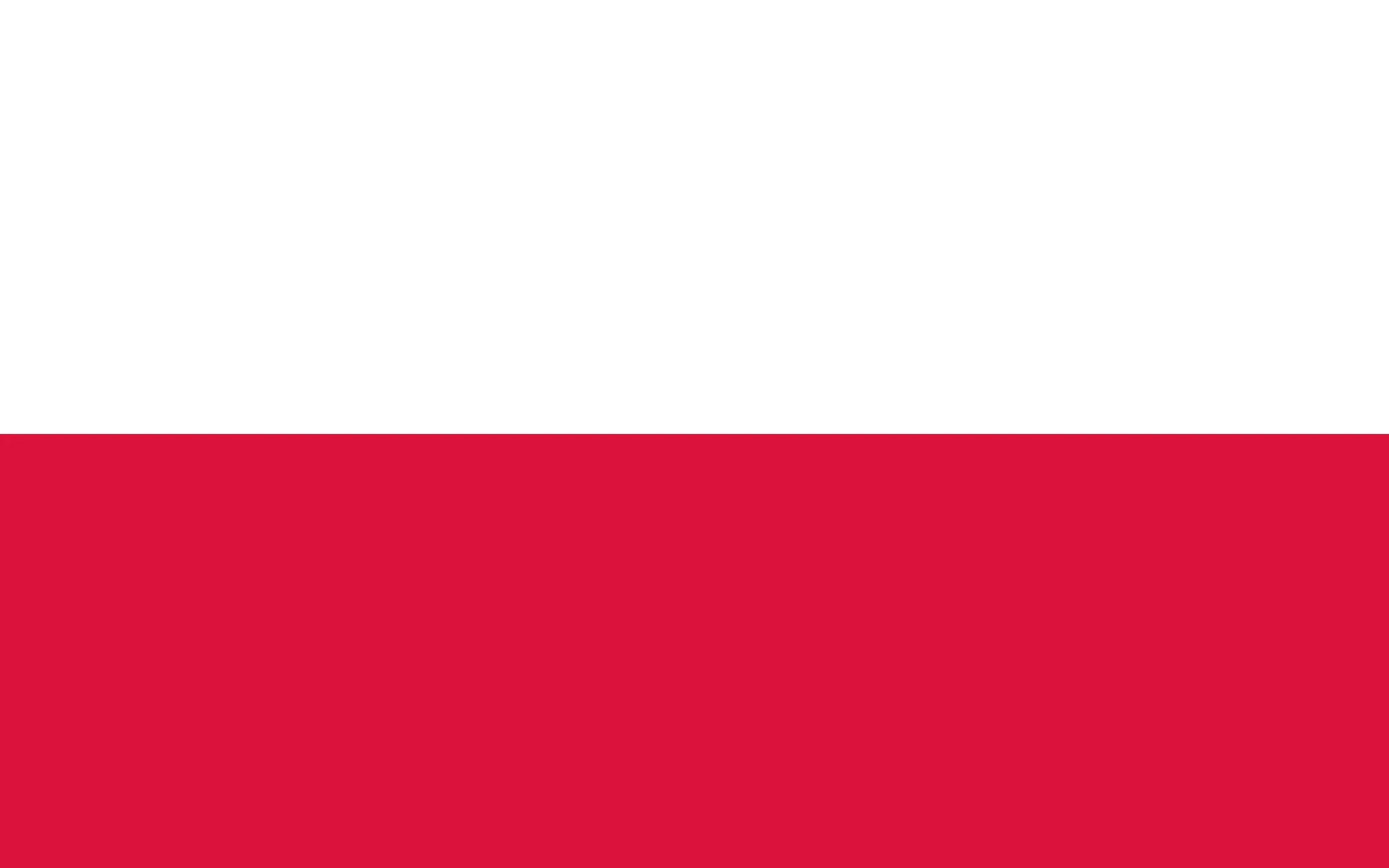 Flag of Poland with white top half and red bottom half.