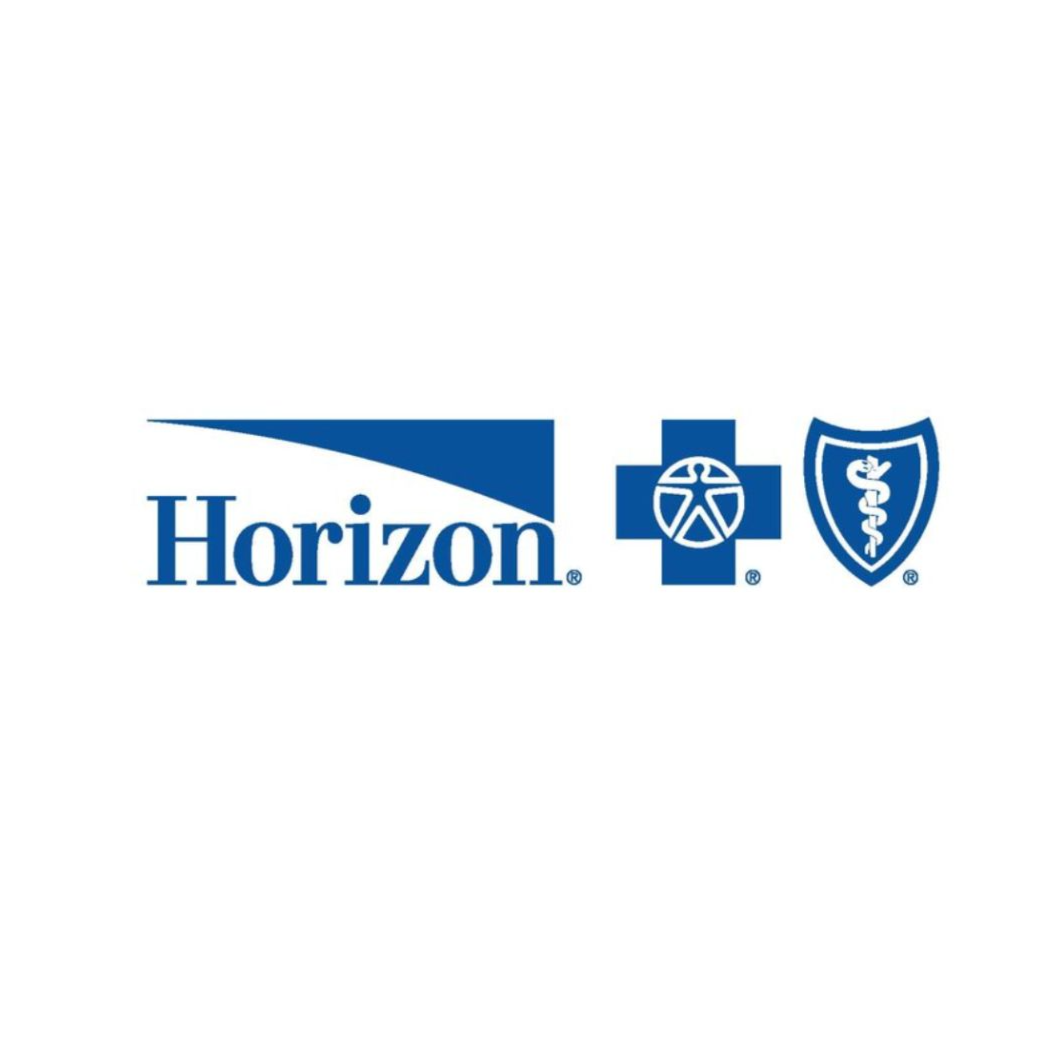 Horizon logo with a blue triangular design, a medical cross with a circle and triangle inside, and a shield with a snake and staff symbol.