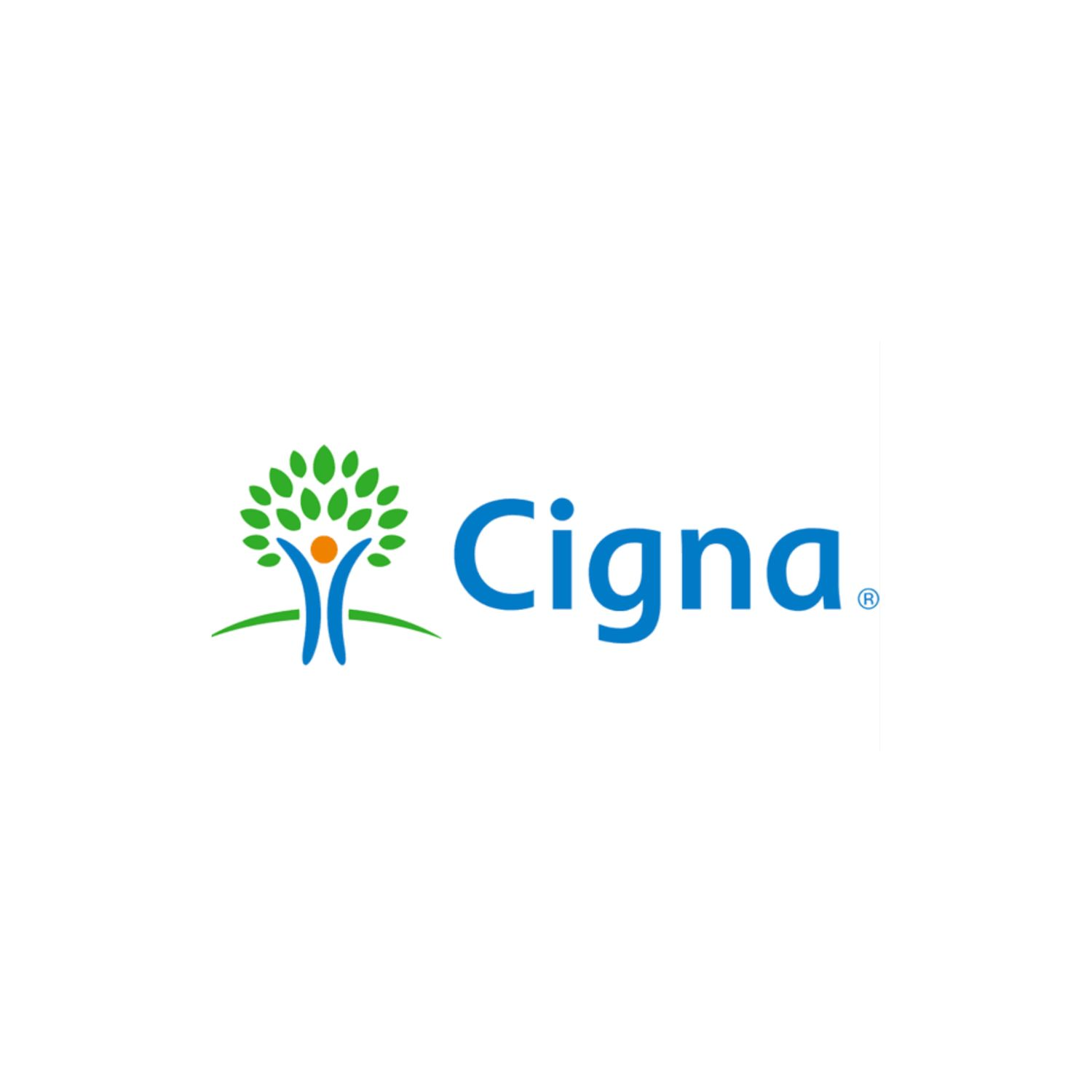 The logo of Cigna with a stylized tree and the company name in blue letters.