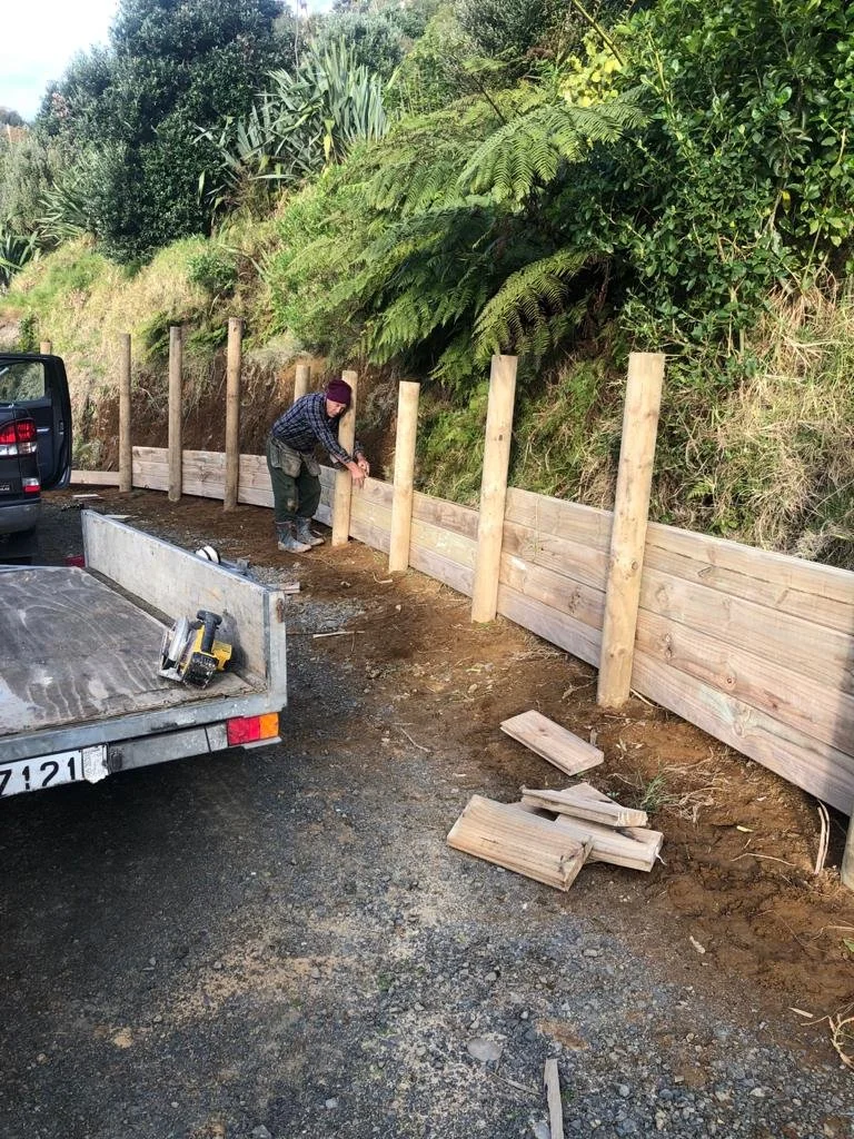 Person building retaining wall