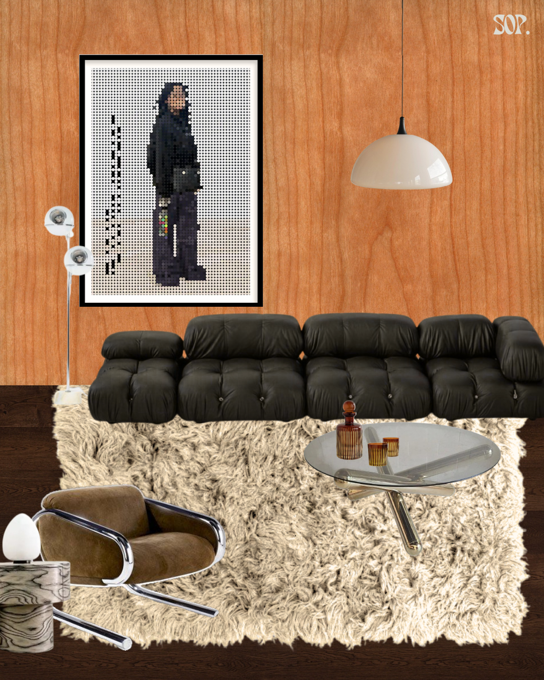 1. Furniture and object curation concept featuring vintage and contemporary furniture, art and layered textures by Design by Sop
