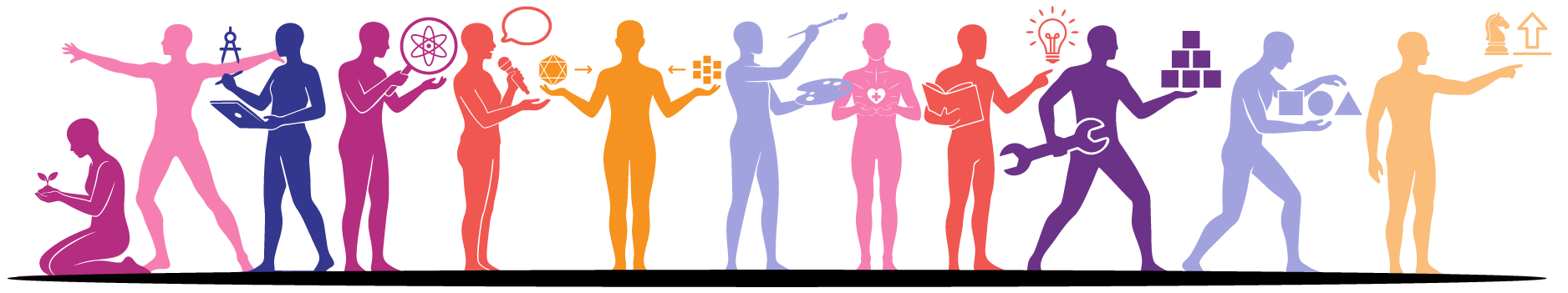 Silhouettes of people engaged in creative and intellectual activities, representing the range of Hodges 12 Creative Genius types.