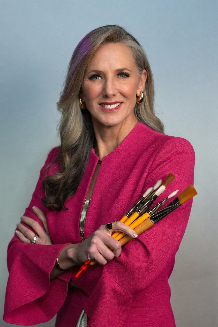 Heather Hodges, the #1 creativity + innovation expert holding paintbrushes.