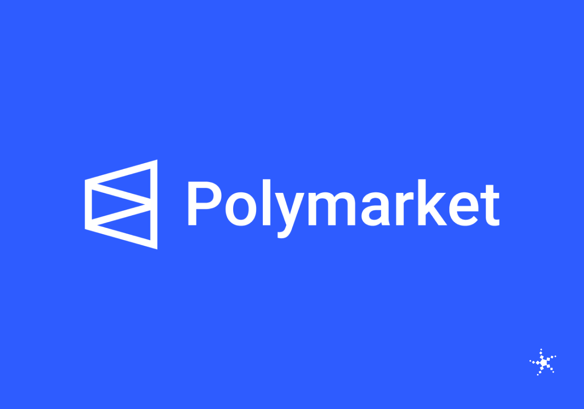 Polymarket logo on a blue background.