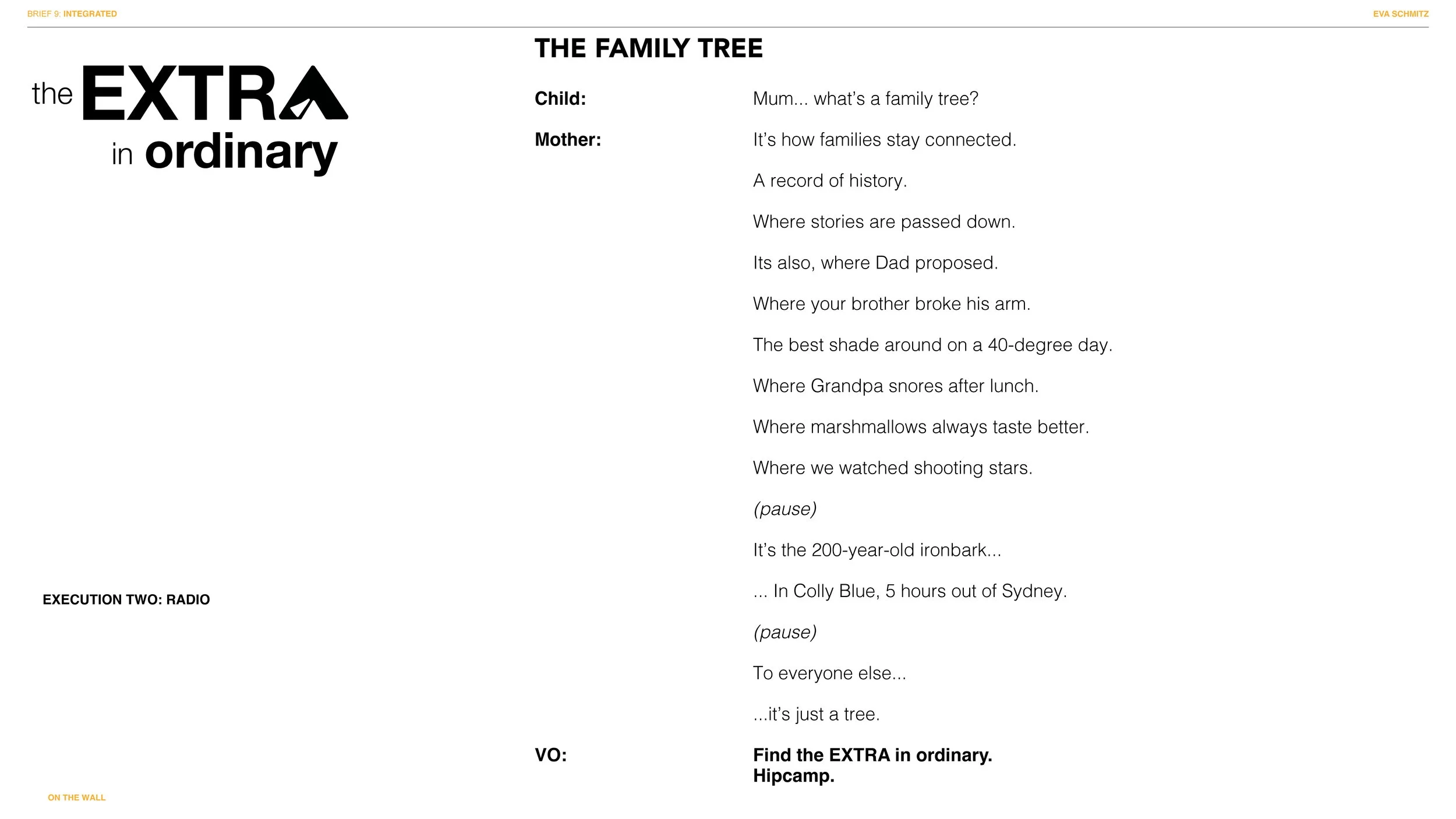 Page from a publication titled 'The Family Tree', featuring a poem about a family tree, with sections labeled 'Child' and 'Mother', and text discussing family history and stories passed down, with references to an ironbark tree and a location in Sydn