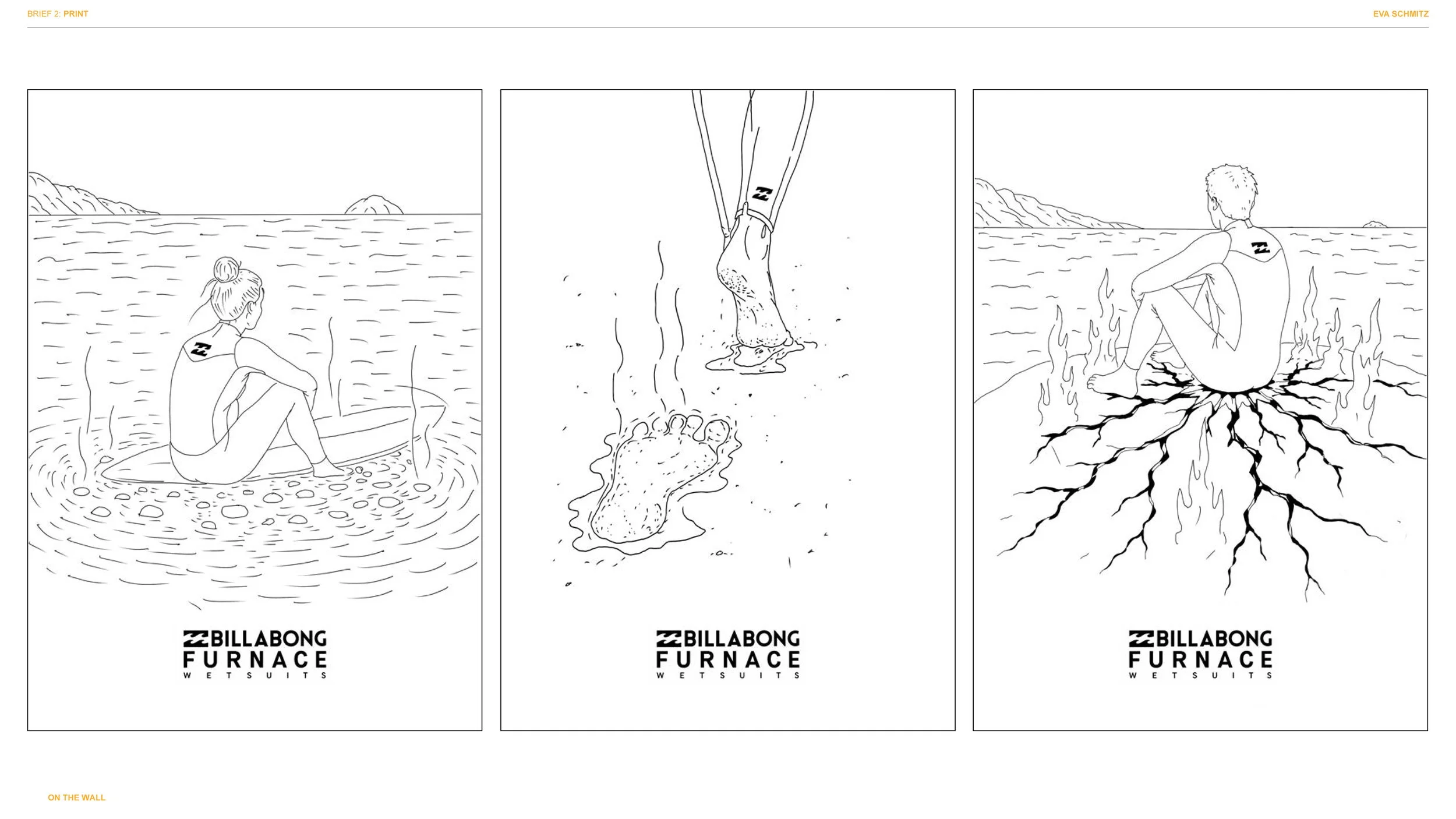 Line art illustration displaying three panels. The first panel shows a woman sitting on a beach, looking at the ocean with an island in the distance. The second panel depicts a foot stepping onto the sand. The third panel illustrates a person sitting