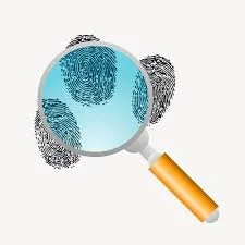 Magnifying glass with fingerprint impressions.
