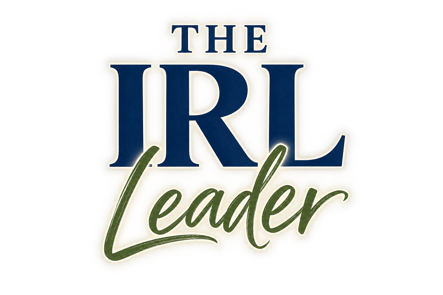 Neon sign with the words 'The IRL Leader' in bold blue letters and 'Leader' in cursive green font.