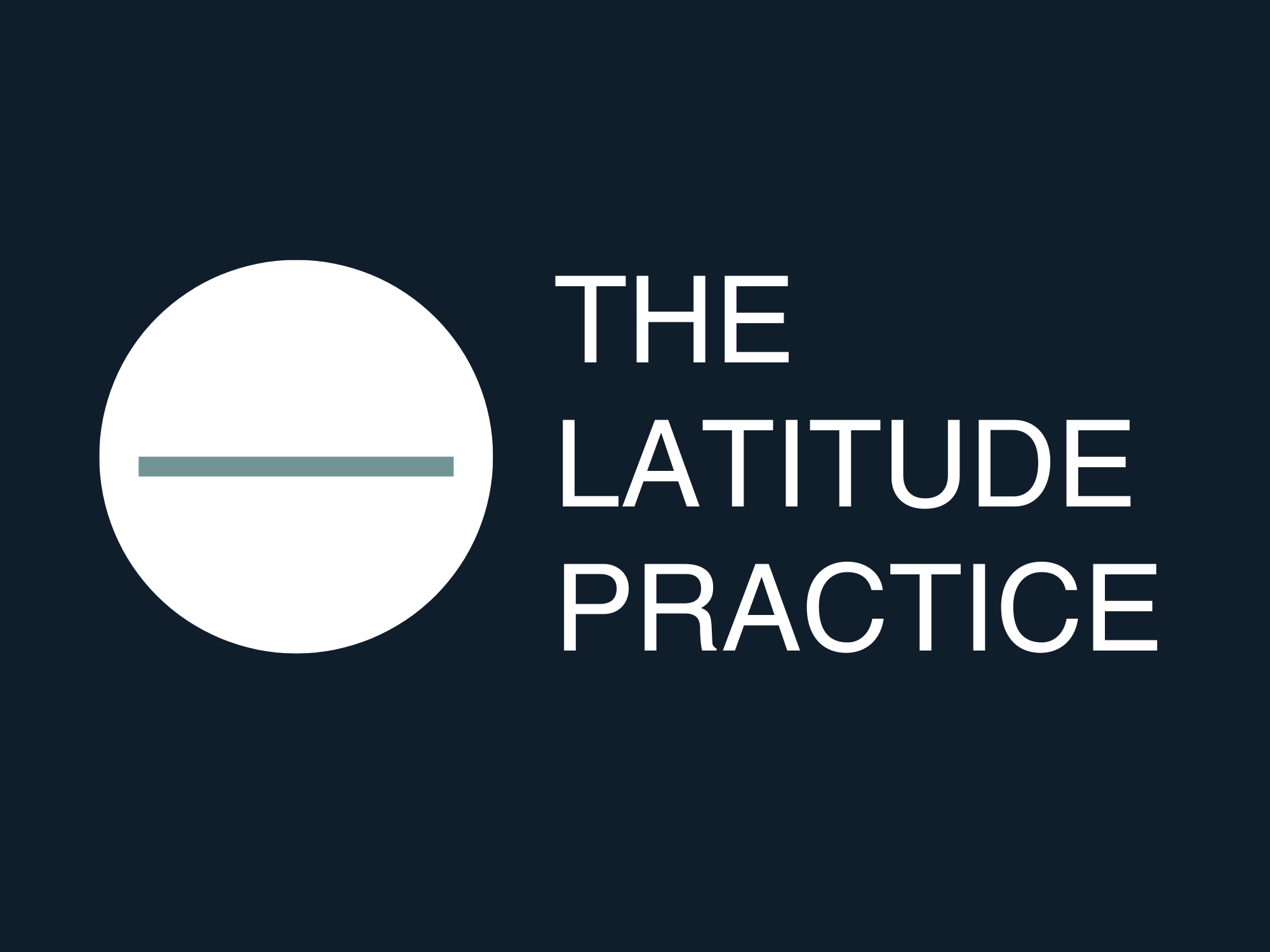 A logo of The Latitude Practice, an executive coaching and leadership development organisation, with a dark background featuring a white circle with a horizontal gray line inside, next to the text 'The Latitude Practice' in white.