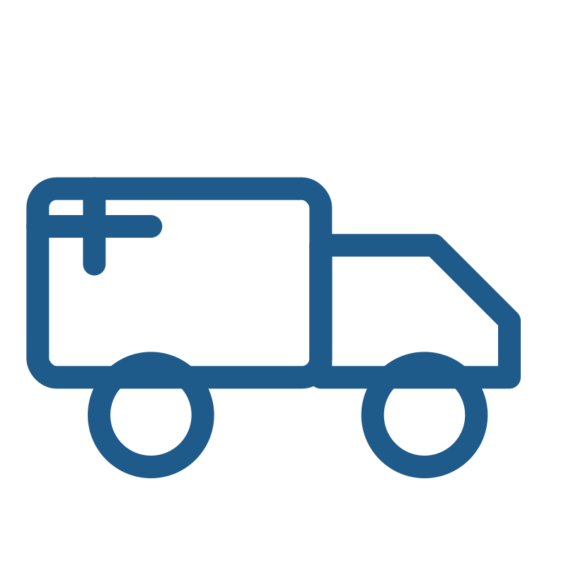 Blue truck icon with a box in the back, representing a delivery or cargo vehicle.