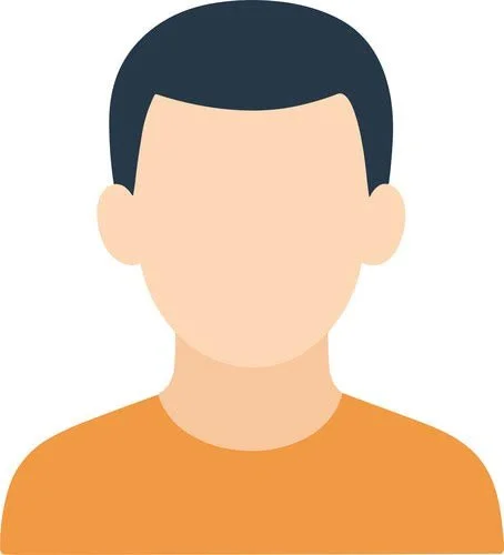 Illustration of a faceless person with short dark hair wearing an orange shirt.