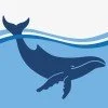 Illustration of a whale swimming underwater with fish.