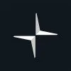 A logo with a stylized white star-like shape on a dark background.