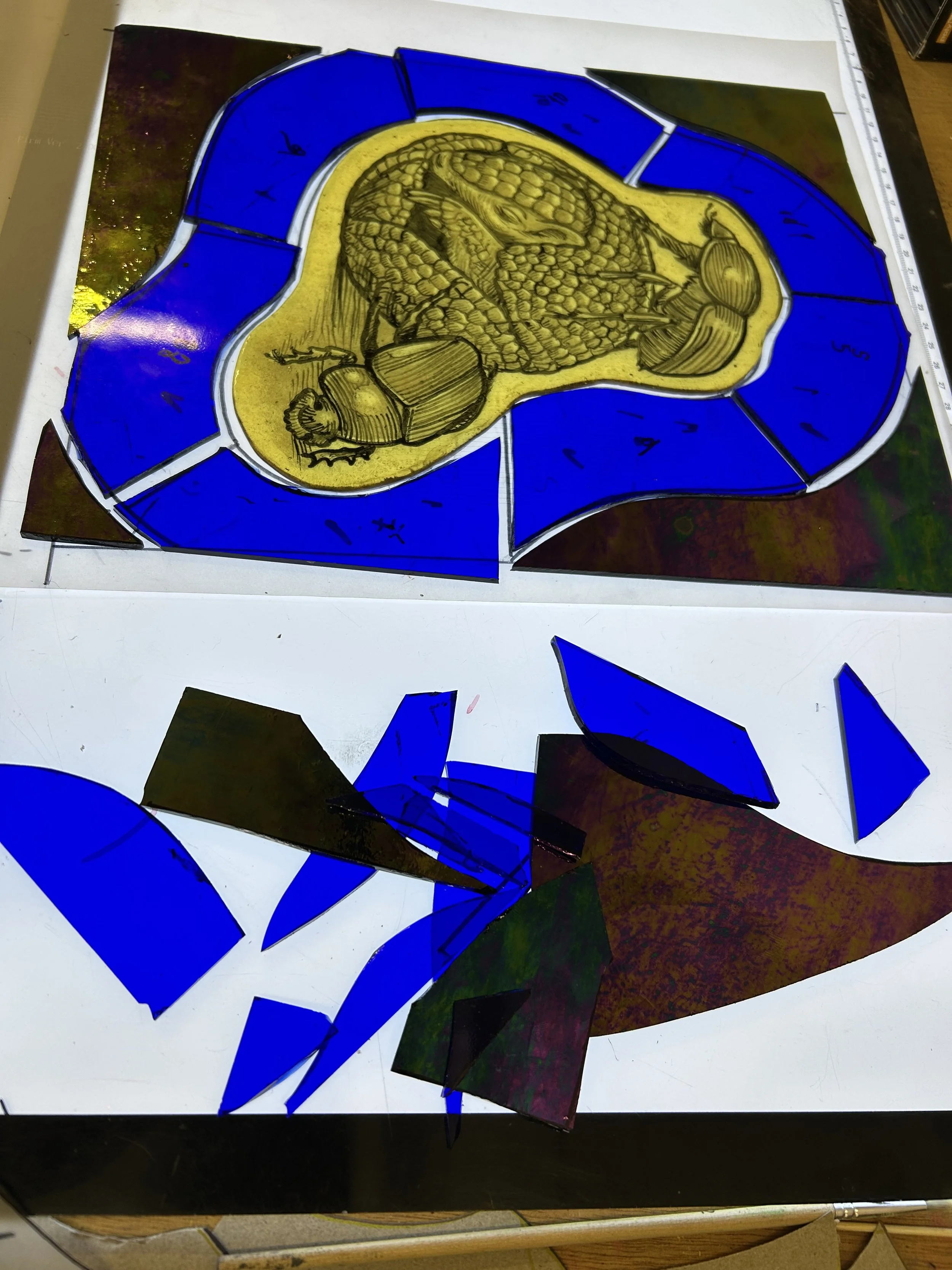 5. Cutting the background and  assemble it using lead came
