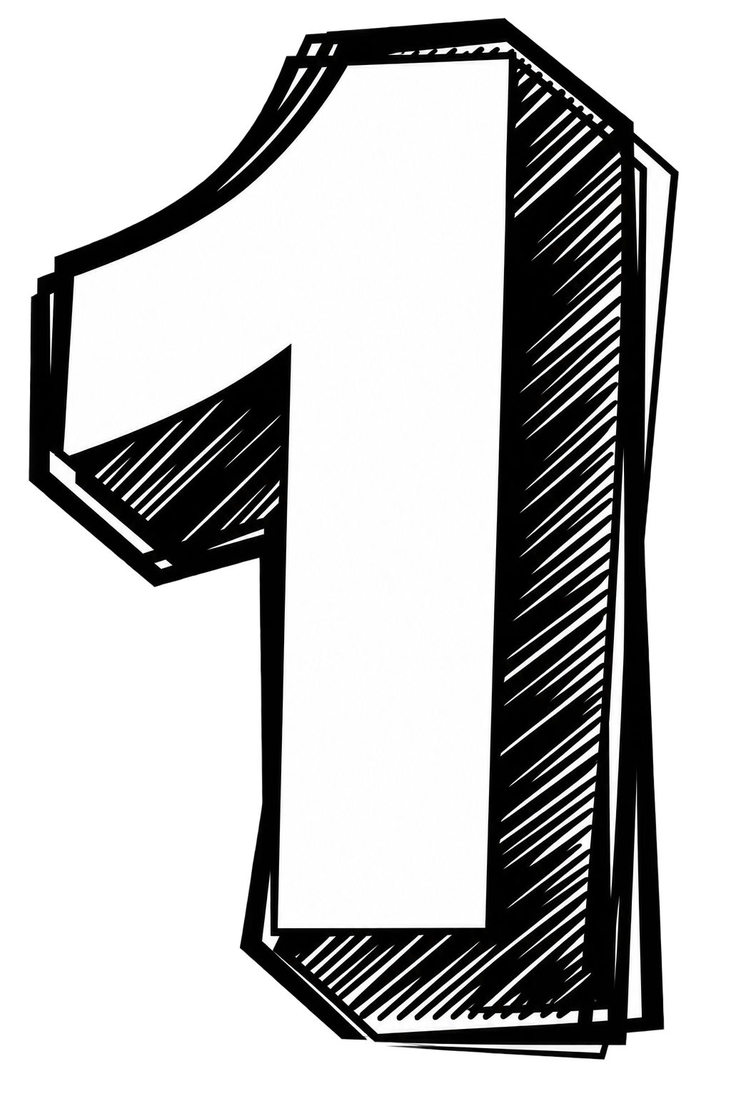 A black and white drawing of the number one.