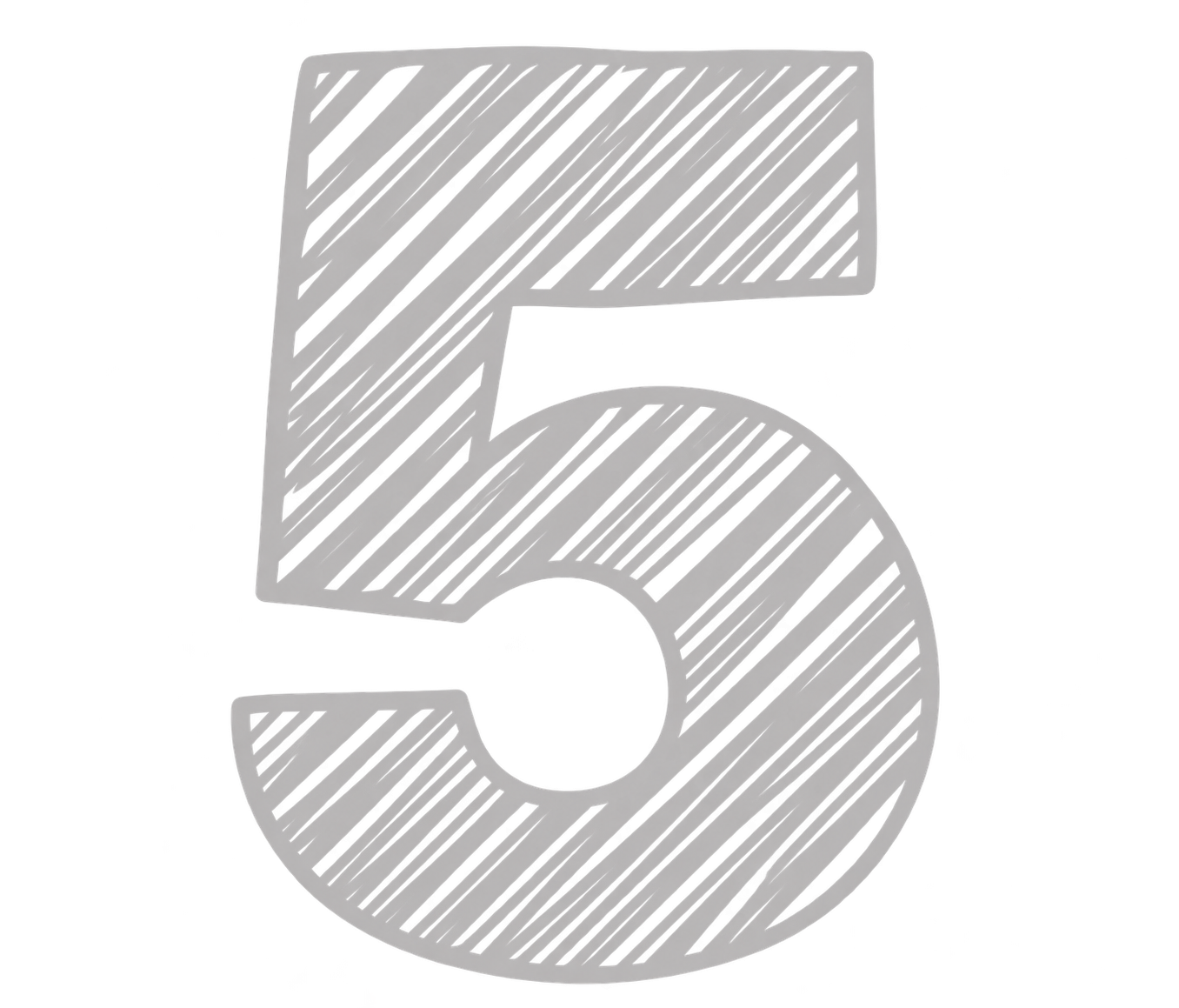 Stylized gray number 5 with diagonal lines on a black background.