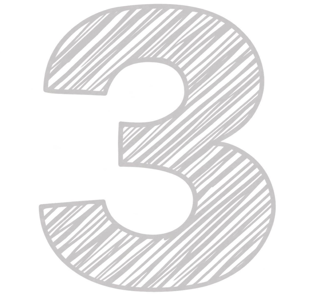 A metallic number three with a striped pattern and a hollow interior, set against a black background.