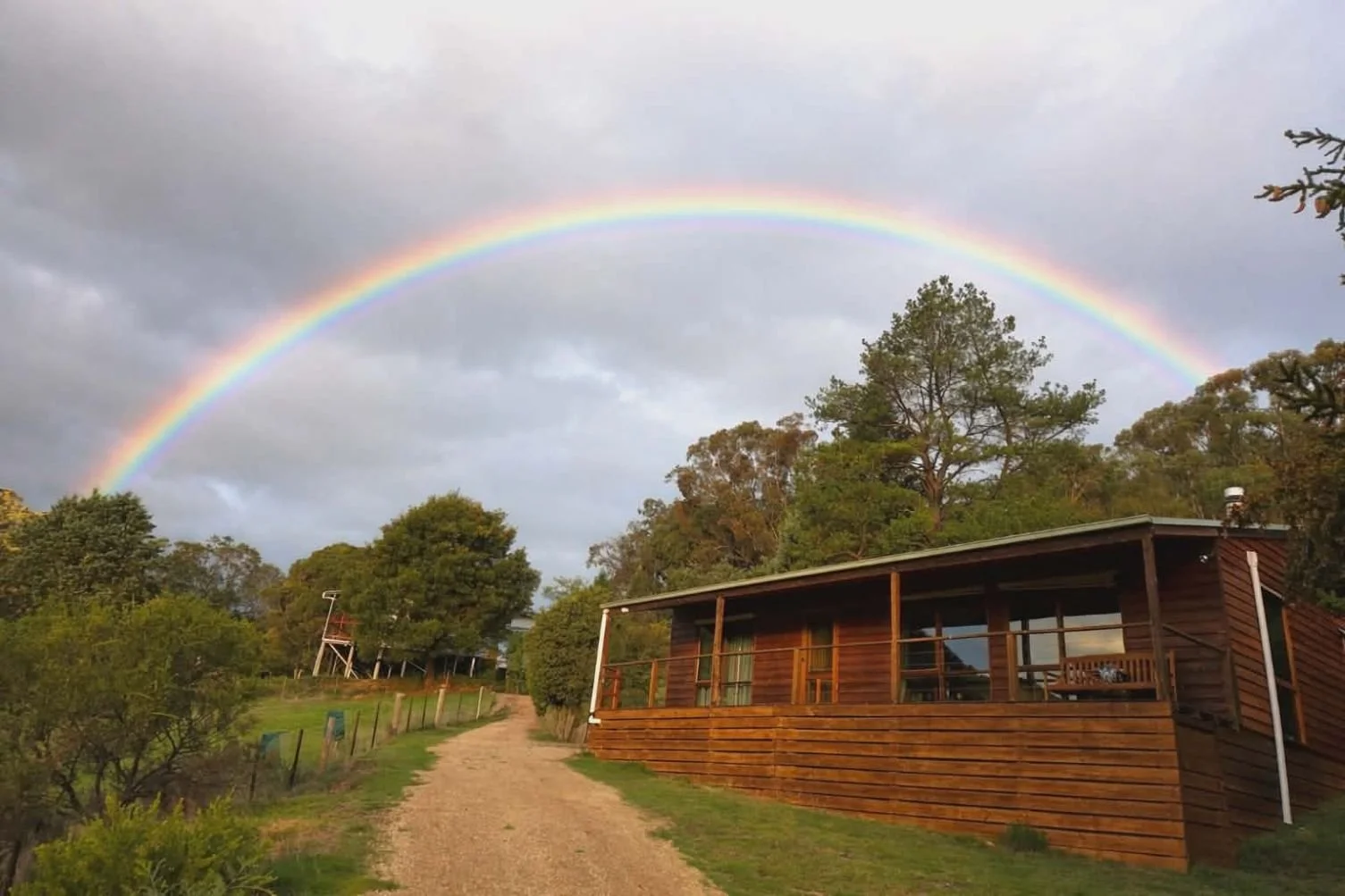 Double rainbow over the cabin at Howqua Hideaway, Howqua Valley, Victoria