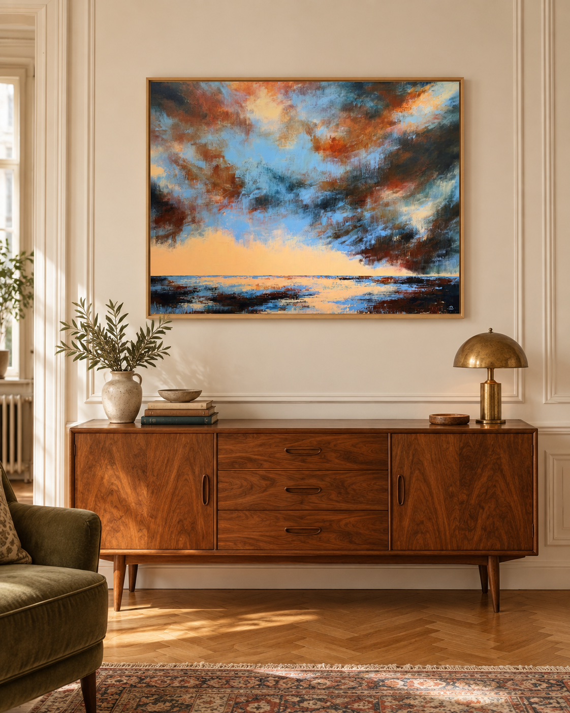 Salmon Light
Acrylic on canvas, 70 × 90 cm.

Warm salmon light cuts across icy blues, creating a vivid contrast between warmth and cold.