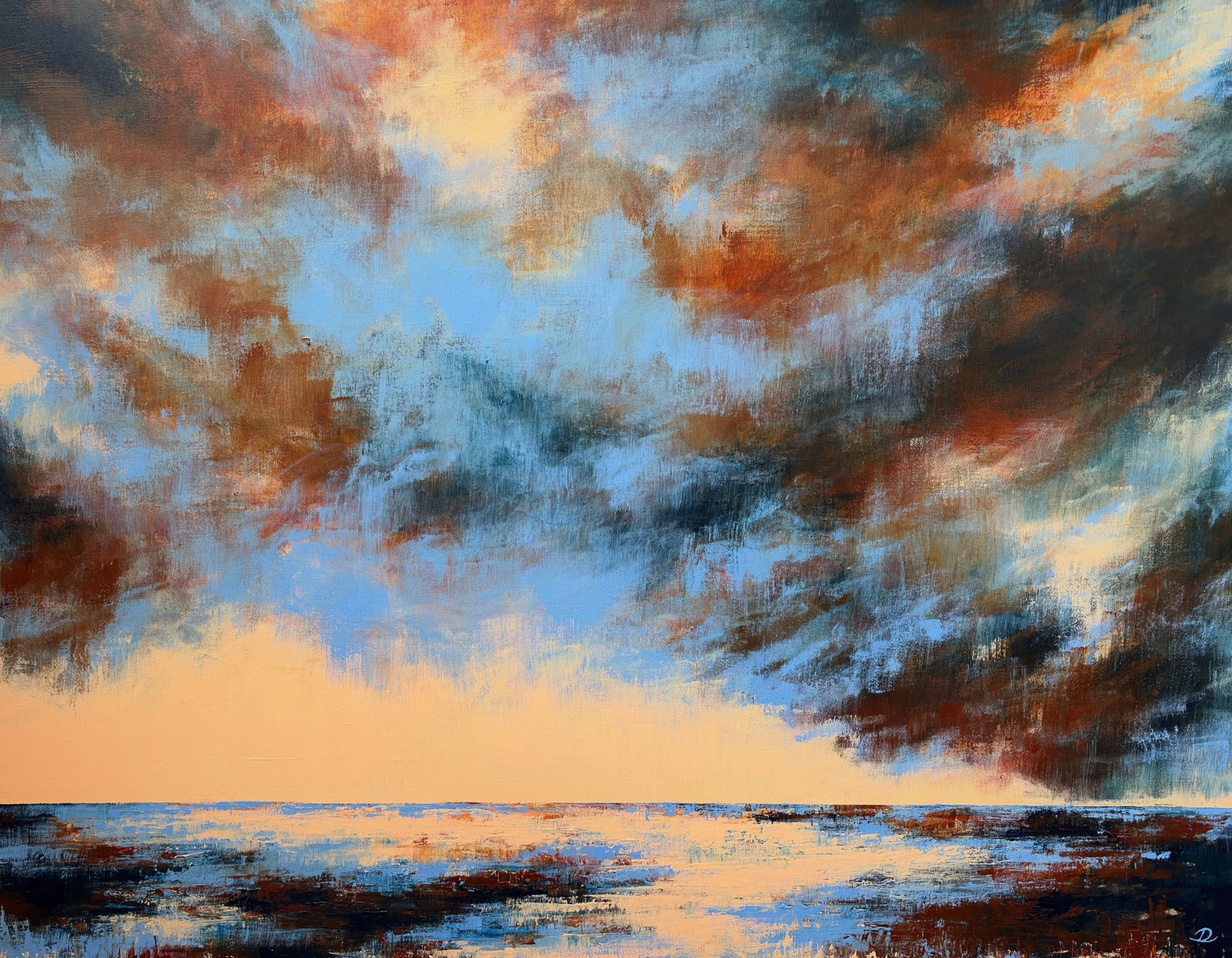 Salmon Light
Acrylic on canvas, 70 × 90 cm.

Warm salmon light cuts across icy blues, creating a vivid contrast between warmth and cold.
