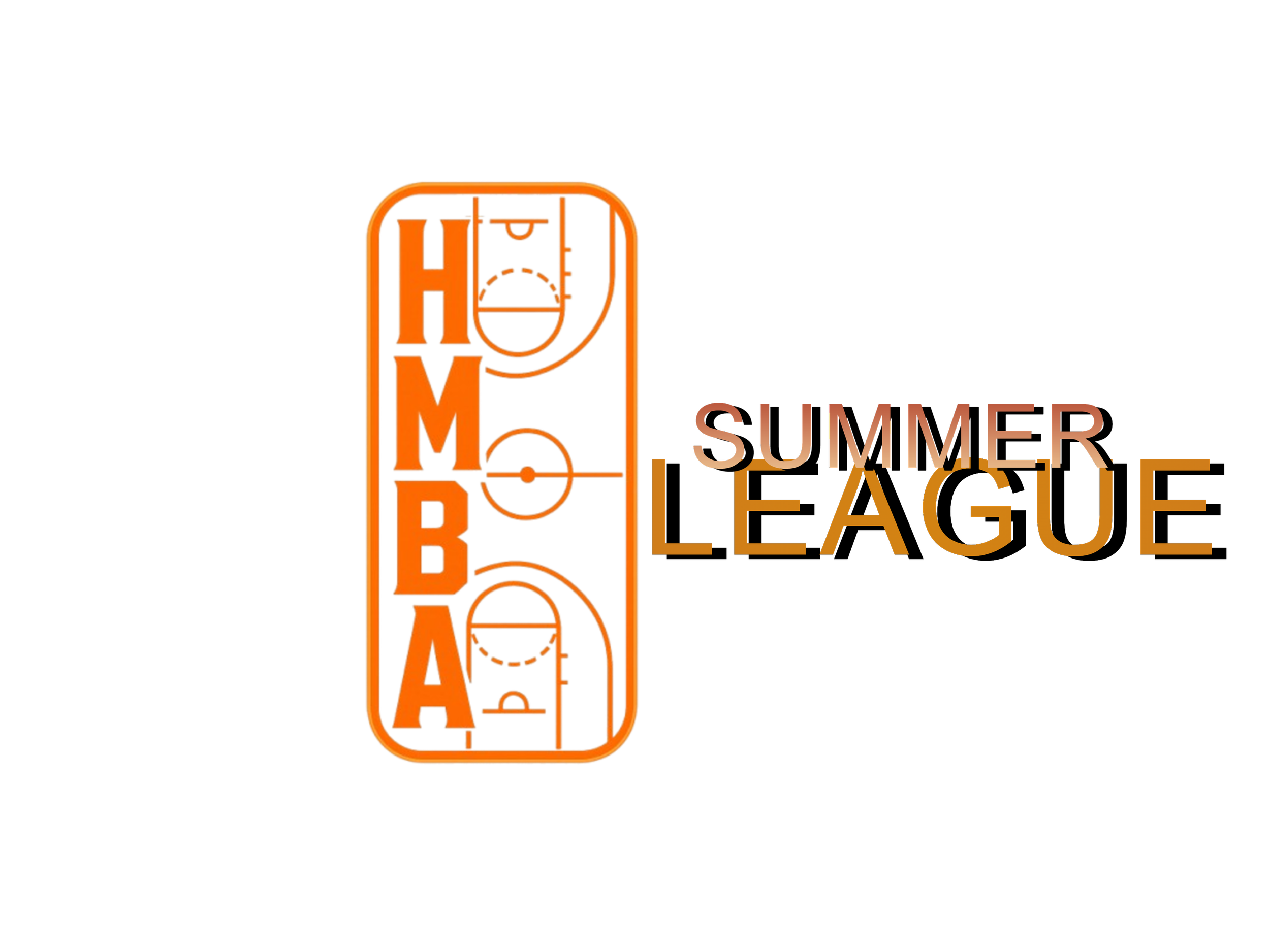 Logo for Summer League basketball featuring a basketball court outline with orange and brown text.