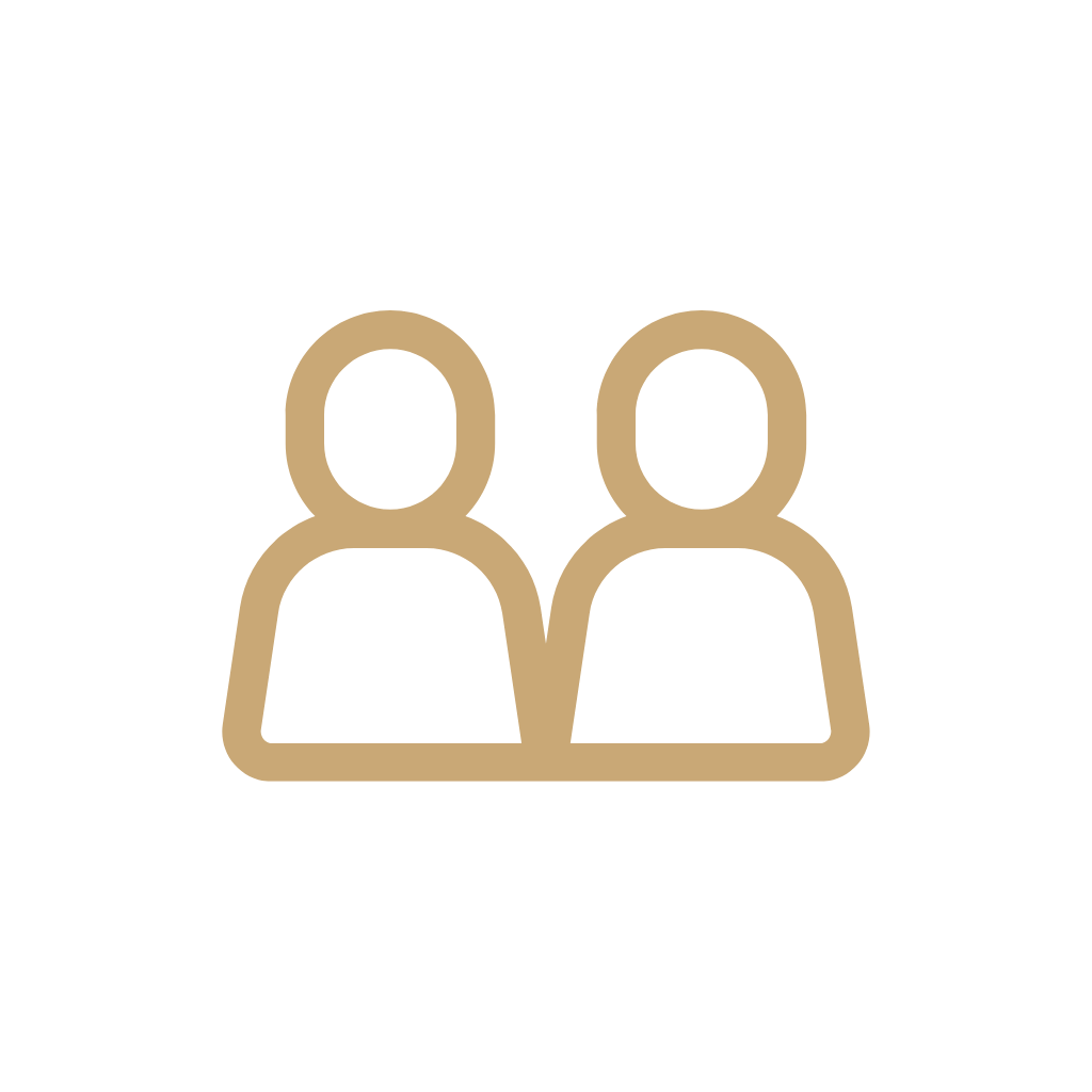 Icon of two beige human figures side by side on a black background.