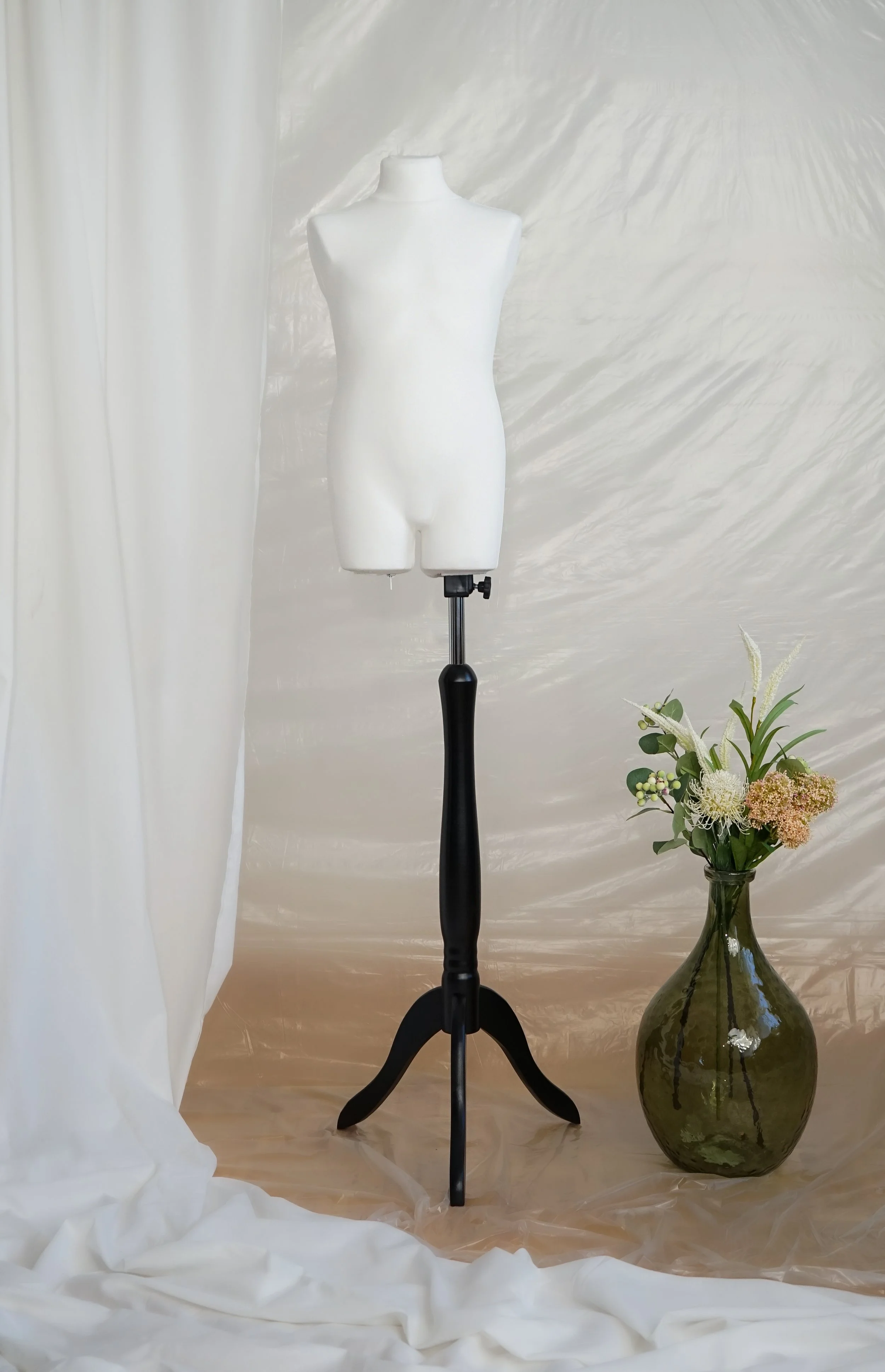 Mannequin de couture enfant, buste de couture enfant 8 à 12 ans avec housse blanche, trépied en bois