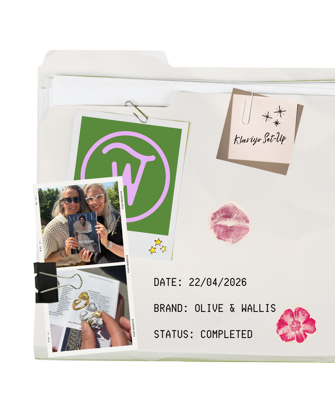 Olive & Wallis Klaviyo set-up scrapbook folder.