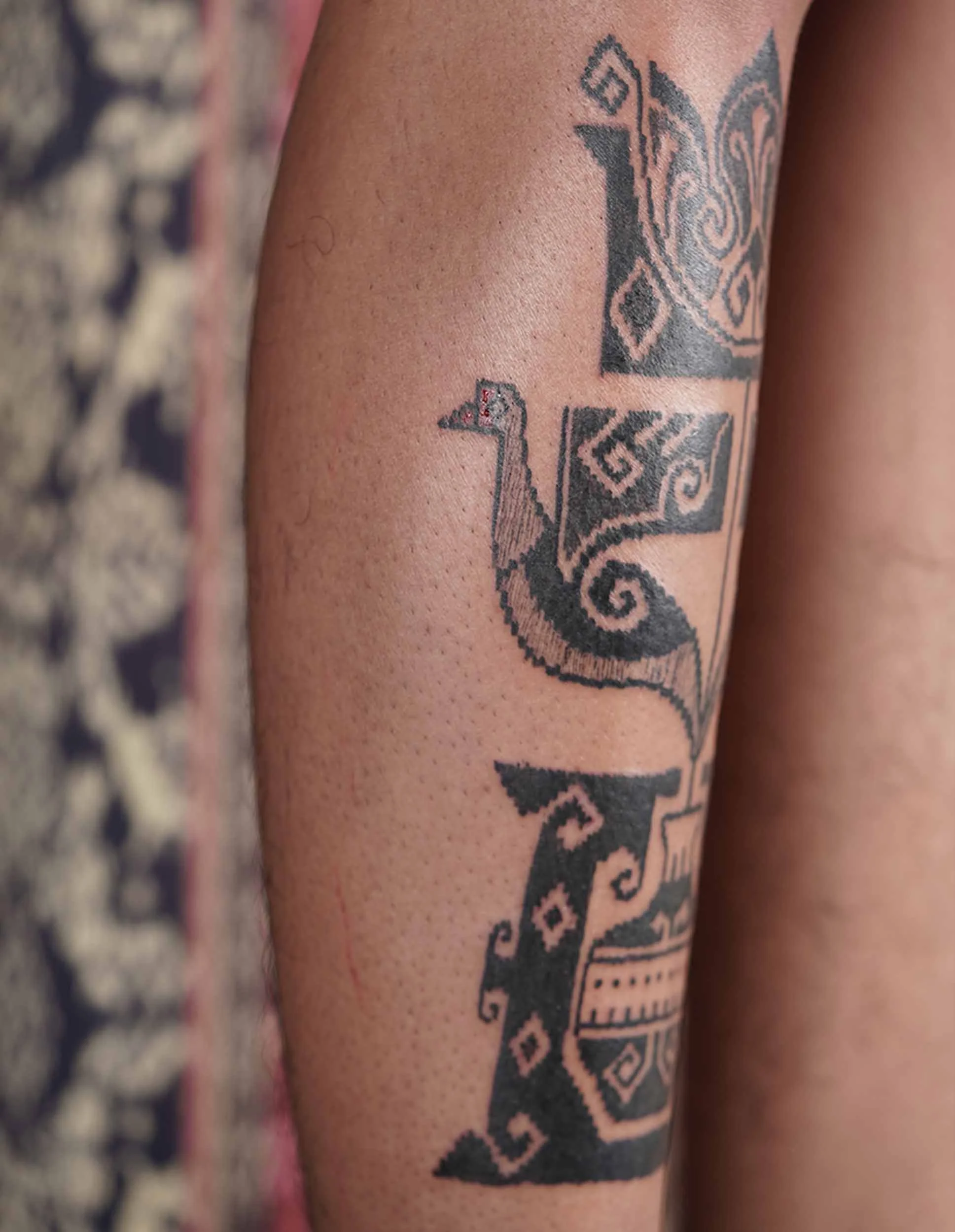 flower in a pot with ornamental black work style with tenun texture and pattern inspired by bali based tattooer