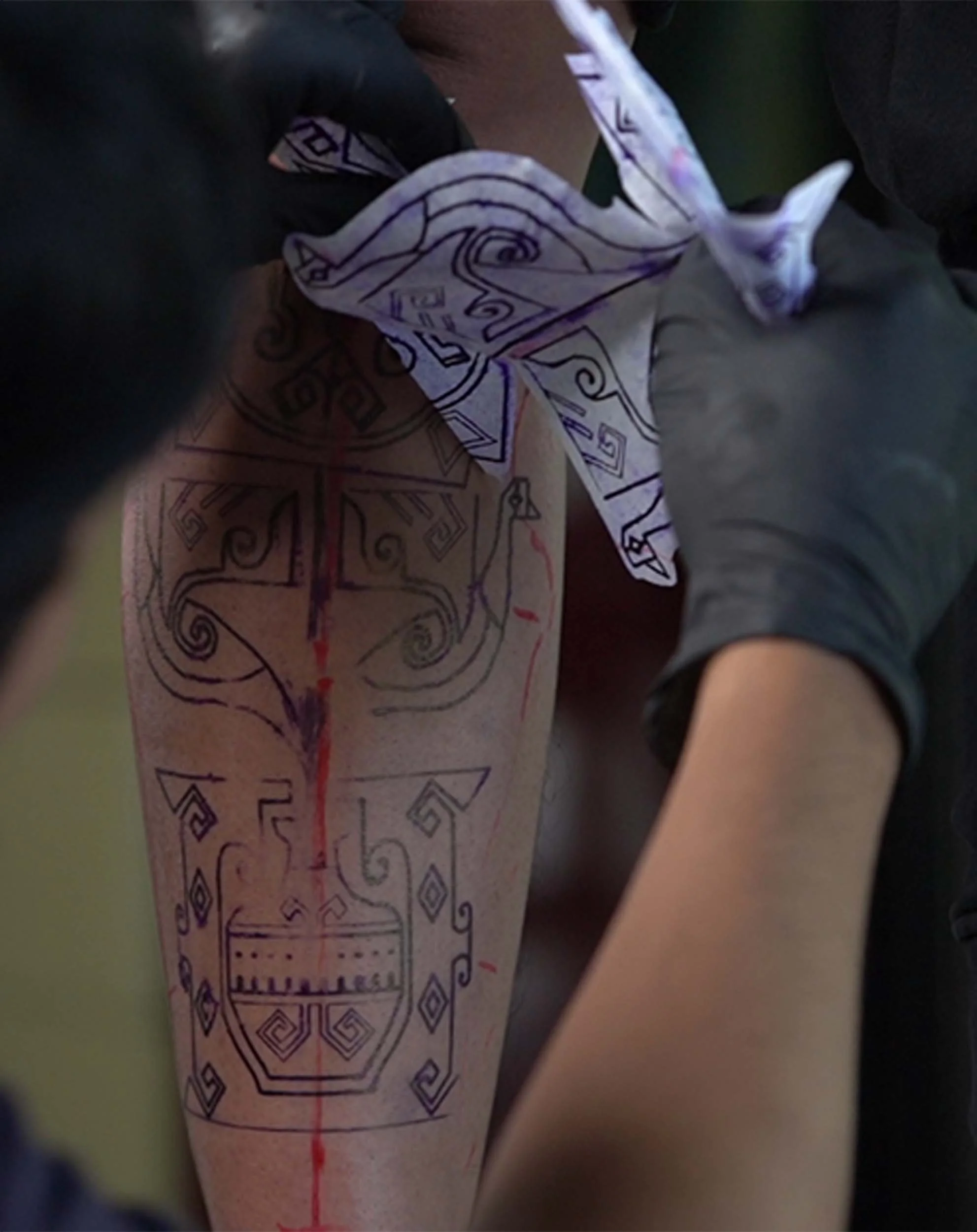stencil of flower black work tattoo by bali based tattoo artist
