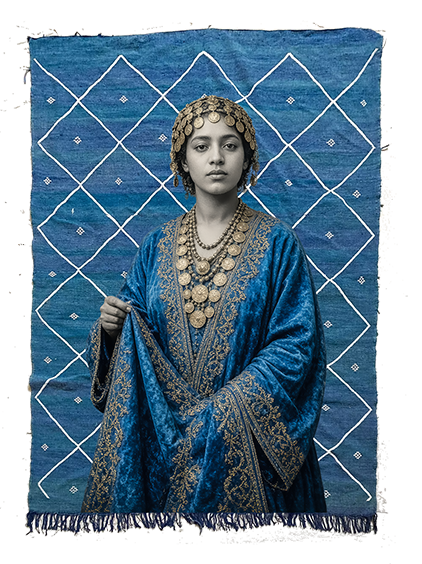 Jeun Fille avec Tapis By Badr Motif Bleu V2TR .png