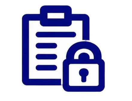 Icon of a clipboard with a padlock, representing secure or protected document or data security.