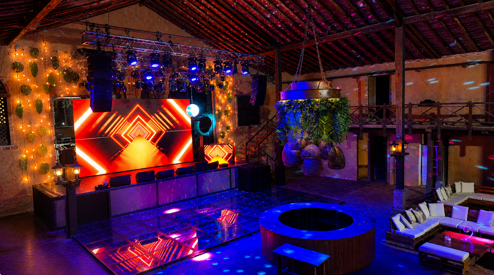 Salón rústico con luces de fiesta.png