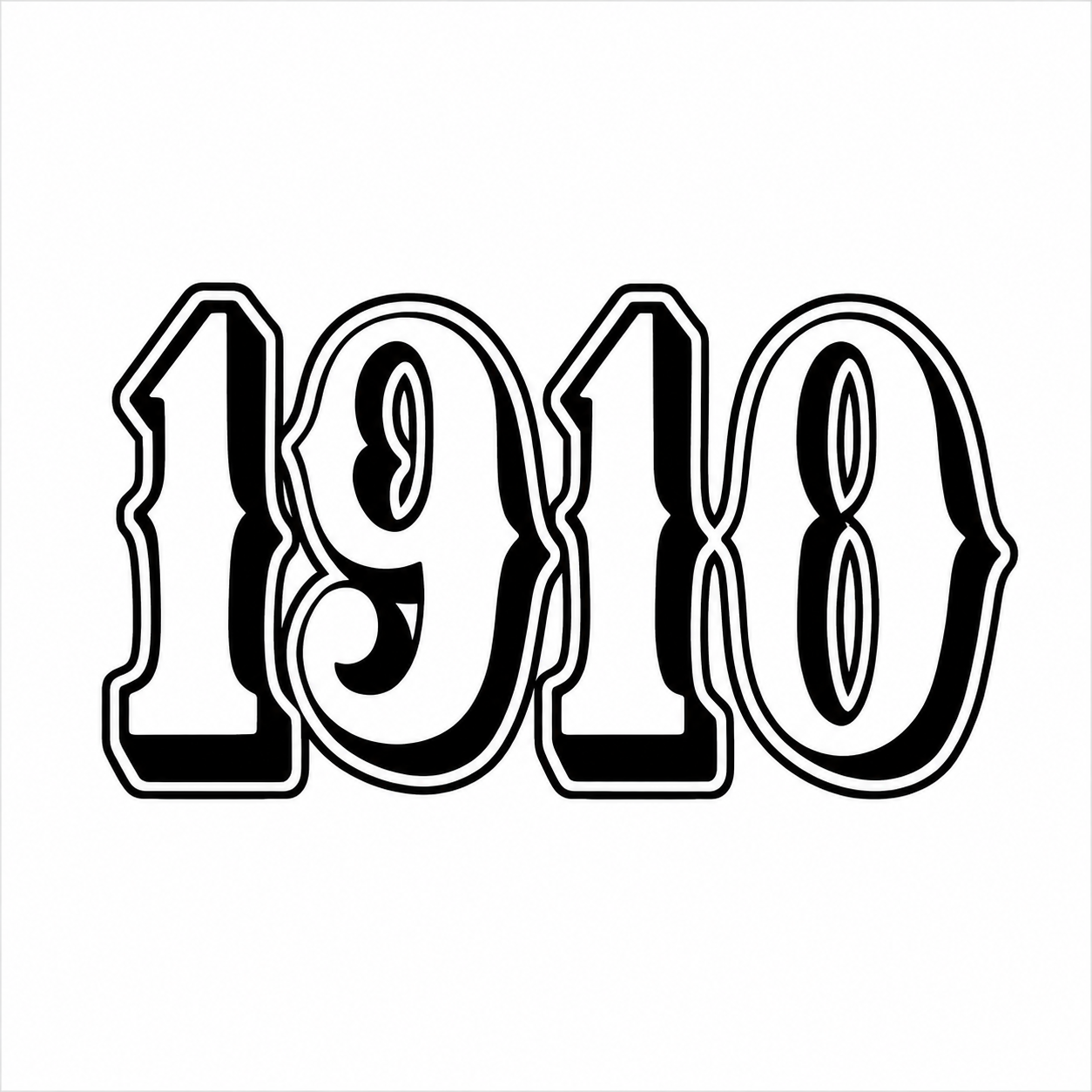 Black and white outline of the number 1910