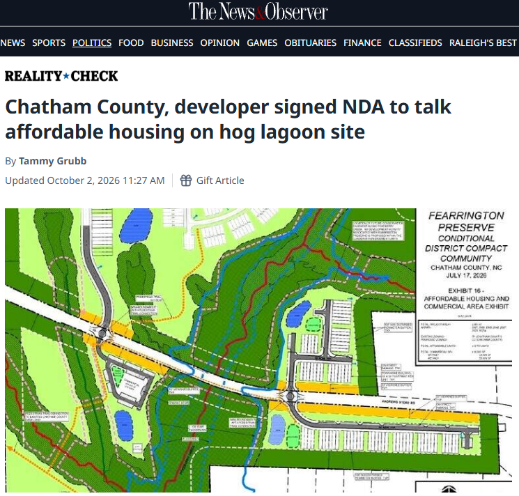 Chatham County, developer signed NDA to talk affordable housing on hog lagoon site