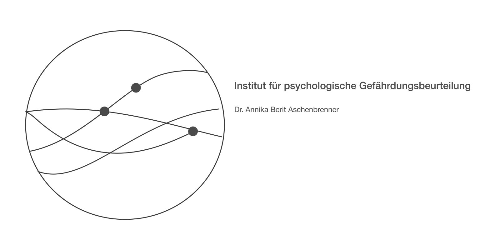 Grafik mit Linien, Kreisen und einem Titel, der 'Institut für psychologische Gefährdungsbeurteilung' lautet, darunter der Name 'Dr. Annika Berit Aschenbrenner'.