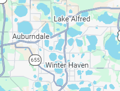 Map showing Lake Alfred, Auburndale, and Winter Haven areas.
